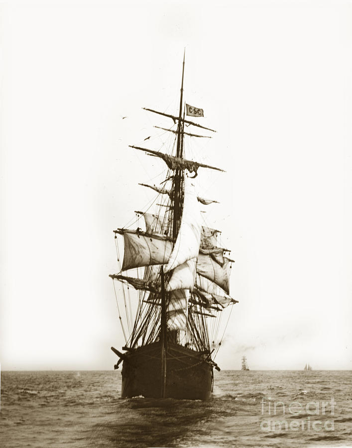 Transportation Photograph - Tall Ship Sailing out of San Francisco California circa 1900 by Monterey County Historical Society