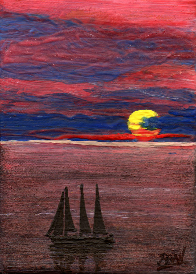 Tall Ship Sunset Painting by Bill Brown