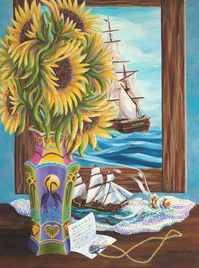 Tall Ships and Sunflowers Painting by Pamela Poole