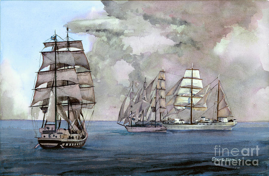 Tall Ships off Newport Painting by Steve Hamlin