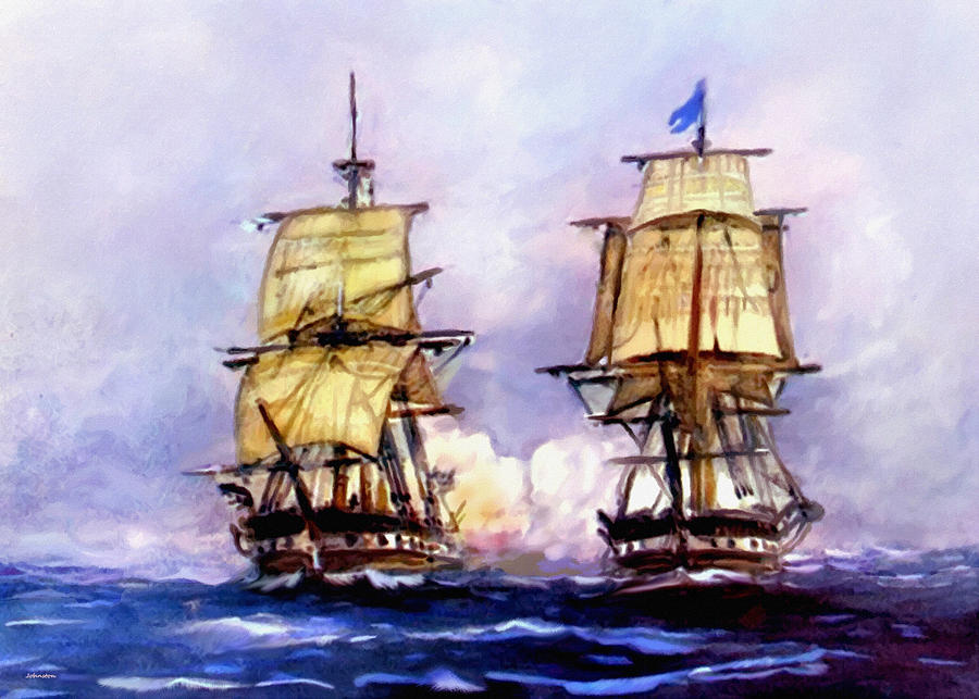 Transportation Painting - Tall Ships USS Essex Captures HMS Alert  by Bob and Nadine Johnston