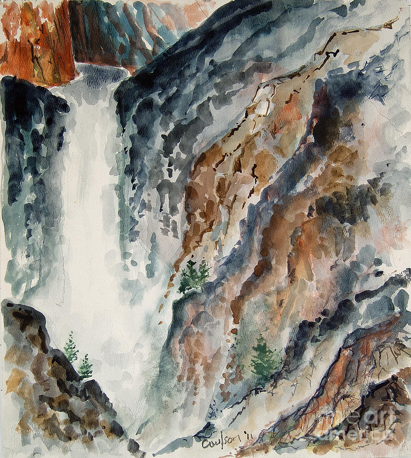 Tall Waterfall Painting By Anthony Coulson