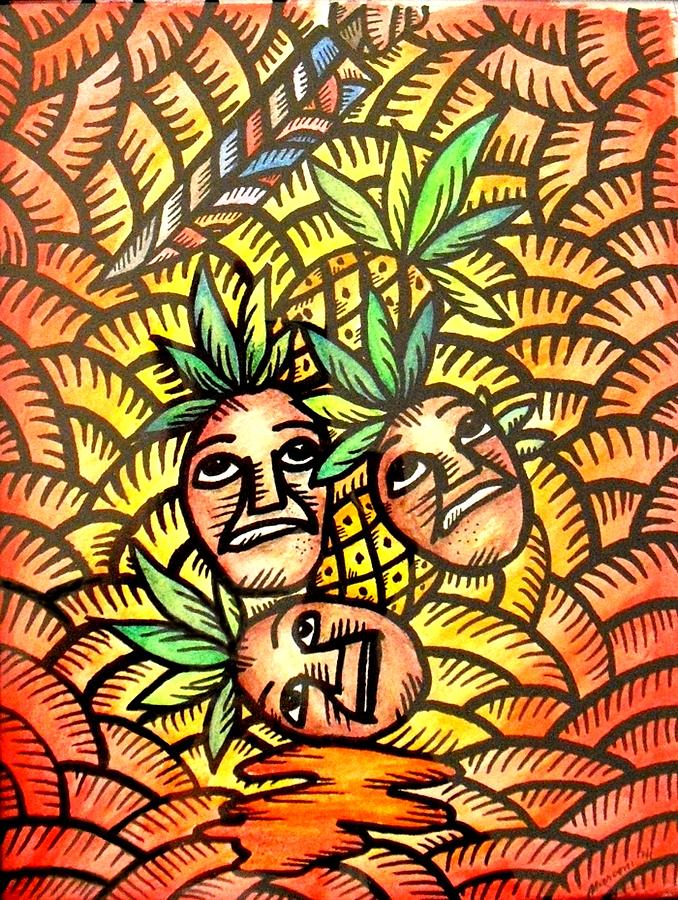 Talupan ang Pinya Peel the Pineapples Painting by Marconi Calindas