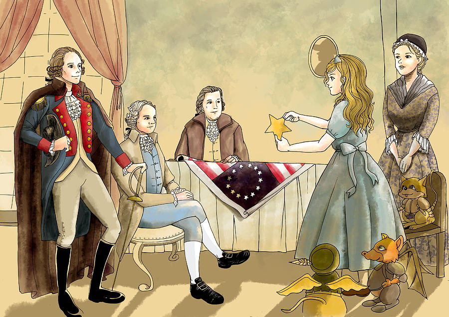 Tammy meets Betsy Ross and George Washington Painting by Reynold Jay