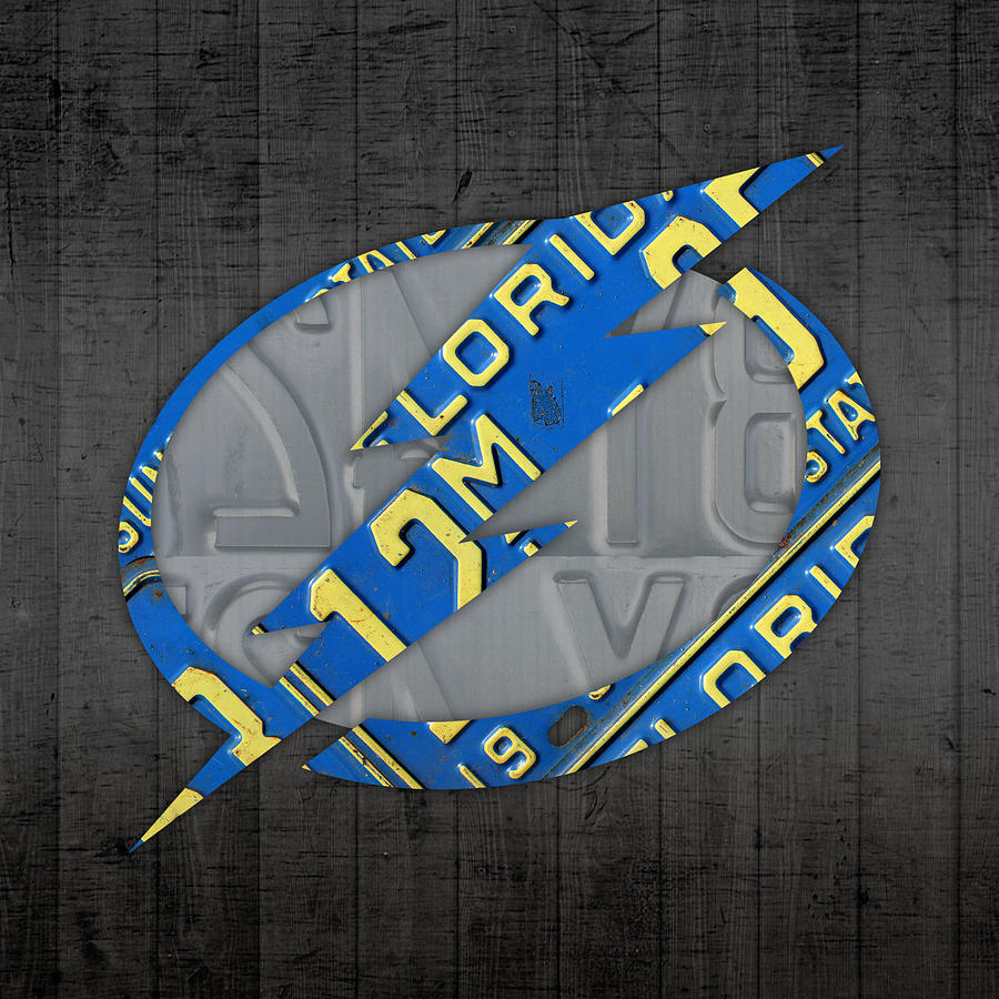 Tampa Mixed Media - Tampa Bay Lightning Retro Hockey Team Logo Recycled Florida License Plate Art by Design Turnpike