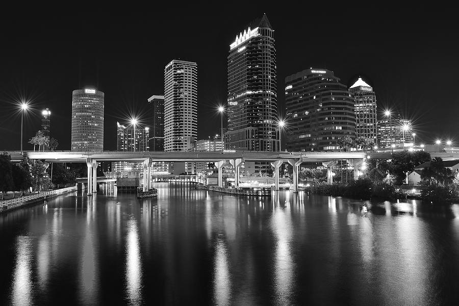 Tampa Black and White Night Photograph by Frozen in Time Fine Art Photography