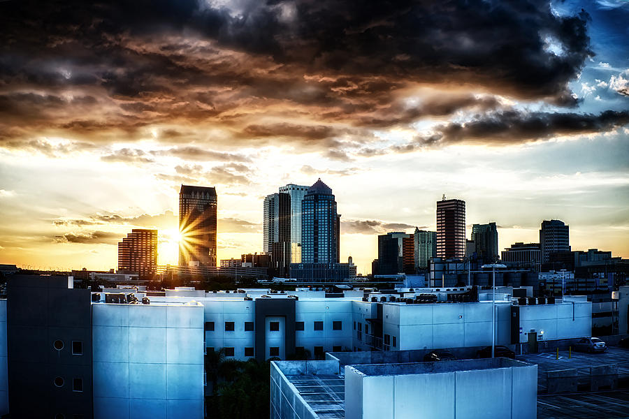 Tampa Skyline at Sunset HDR 1 Photograph by Michael White