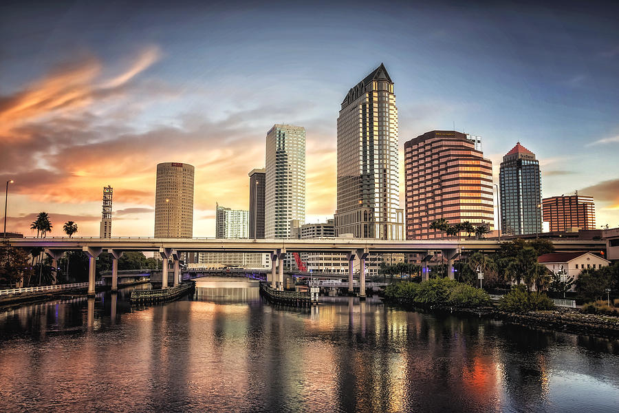 Tampa Skyline Sunrise HDR Photograph by Michael White