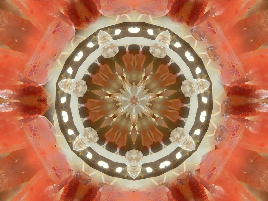 Tangerine Lemurian Seed Crystal Mandala Digital Art by Diane Lynn Hix