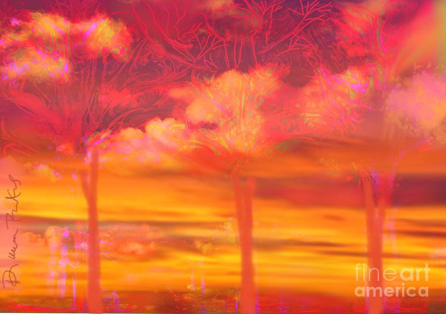 Tree Digital Art - Tangerine Trees Marmalade Skies by Serenity Studio Art