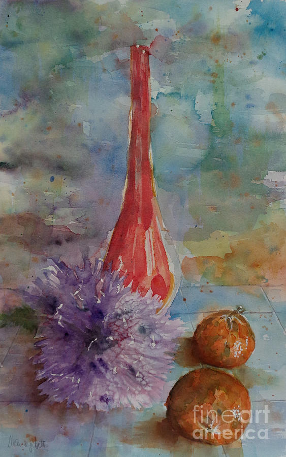 Still Life Painting - Tangerines n Dahlias by Marisa Gabetta Still Life Painting - Tangerines n Dahlias by Marisa Gabetta