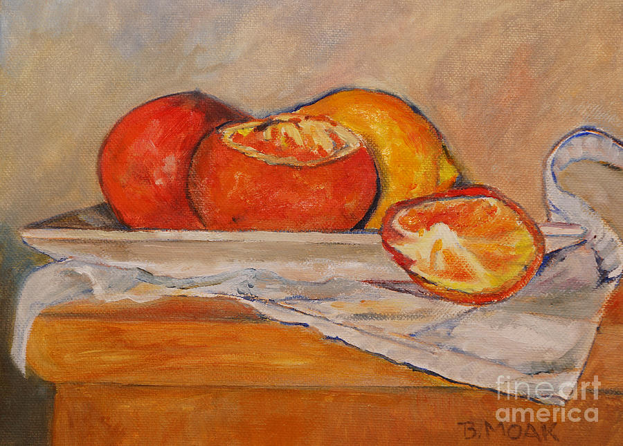 Fruit Painting - Tangerines with Lemon by Barbara Moak