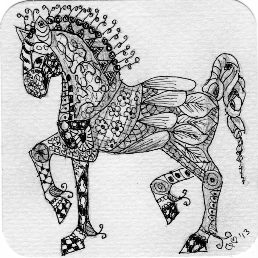 Tangle Horse 1 Drawing by Quwatha Valentine