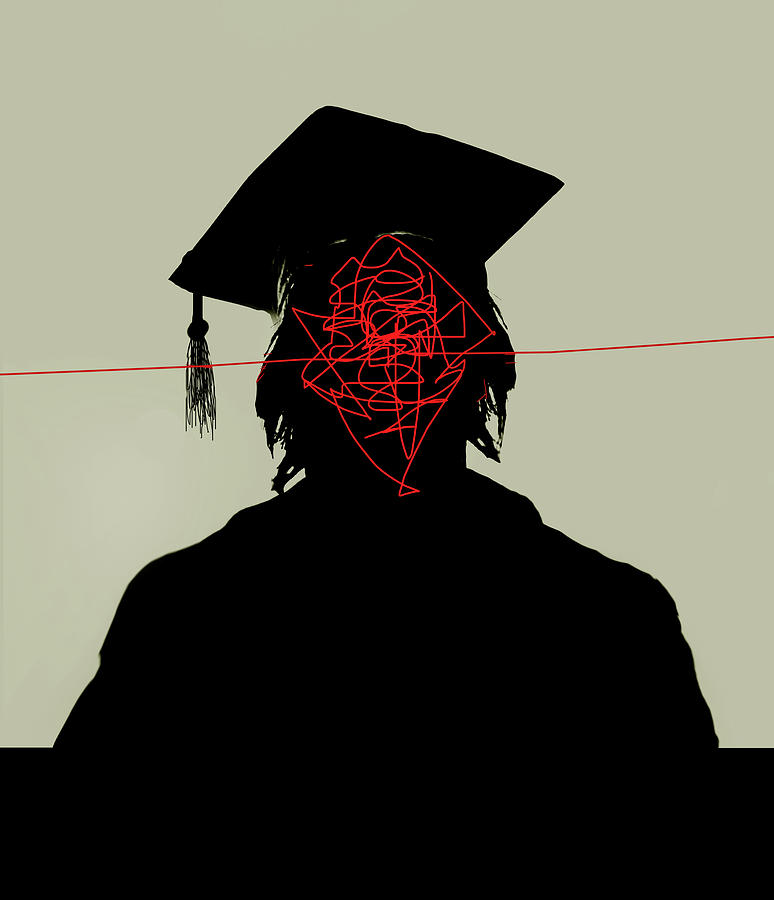 Tangled Lines Inside Of Graduates Head Photograph by Ikon Images