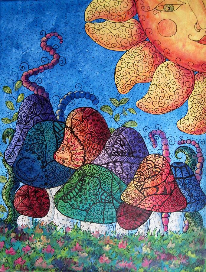 Tangled mushrooms Painting by Megan Walsh