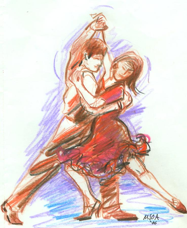 Tango dancers Drawing by Mary Armstrong