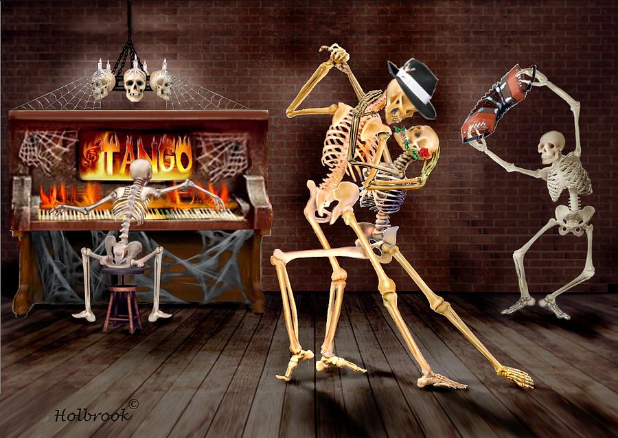 MARCOS PRETEND TO DANCE WITH HALLOWEEN SKELETON 