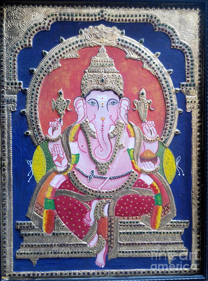 Tanjore Painting -Ganesha Painting by Rekha Artz