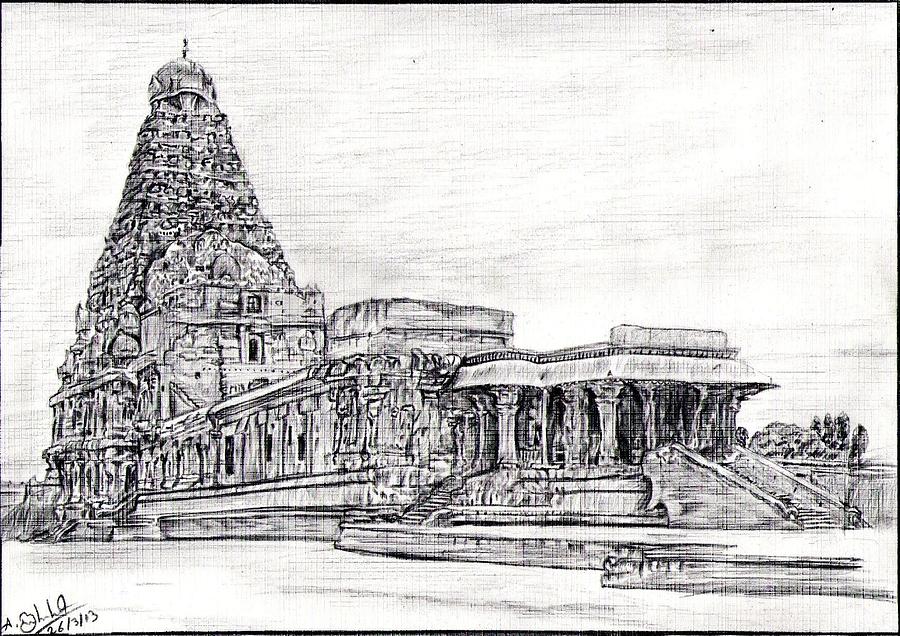Tanjore Temple Drawing by Balachandar Asokan