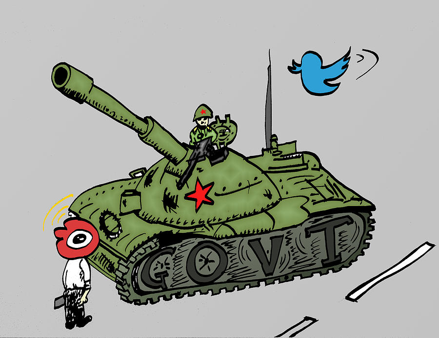Tank Man caricature of Social Media in China Mixed Media by OptionsClick  BlogArt - Pixels