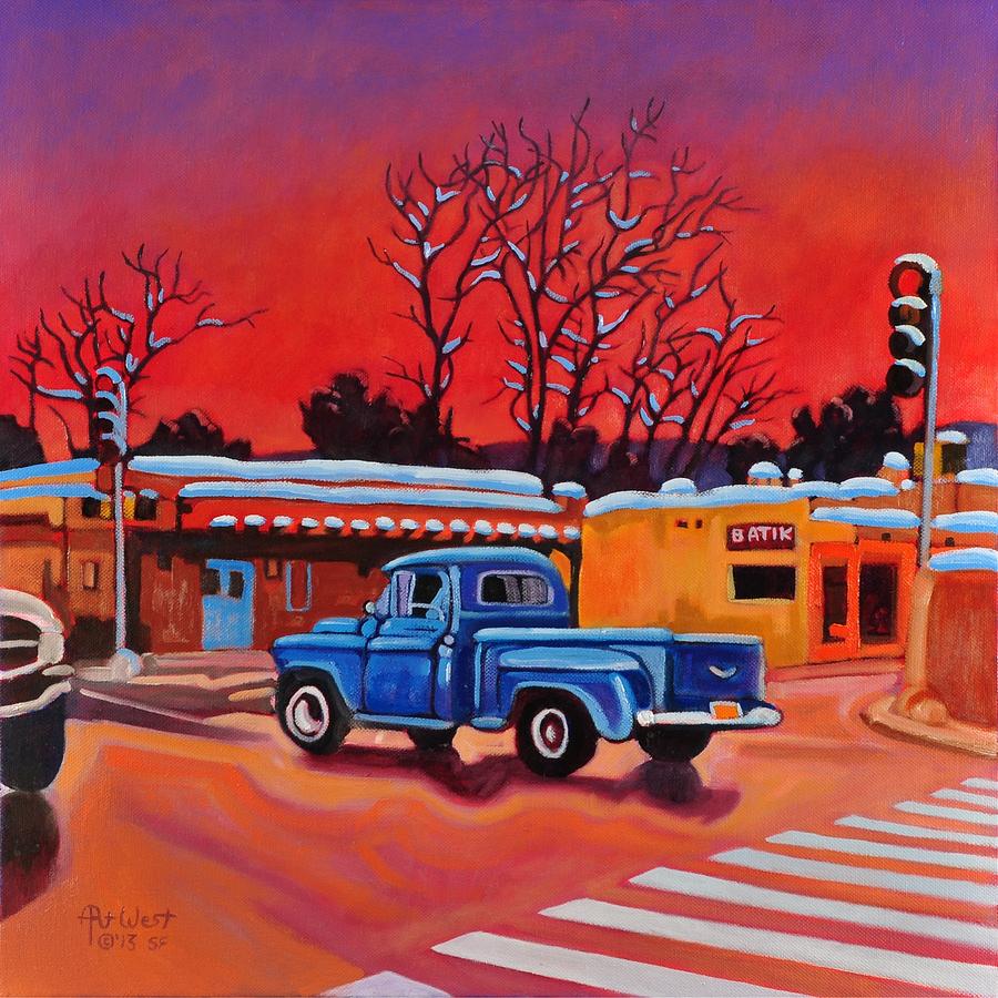 Taos Blue Truck at Dusk Painting by Art West