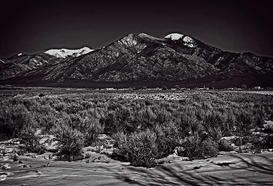 Taos mountain in black and white Photograph by Charles Muhle