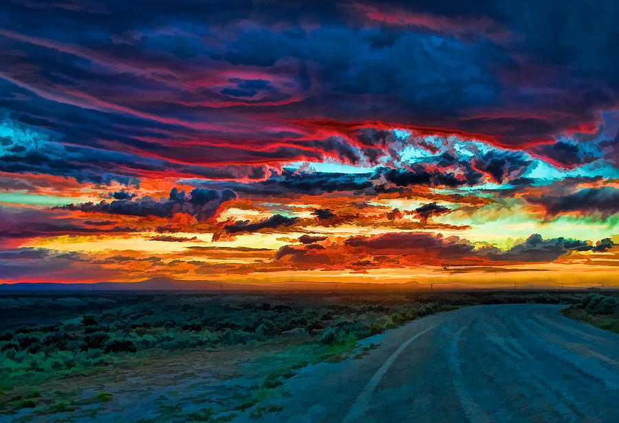 Taos sunset IV Mixed Media by Charles Muhle