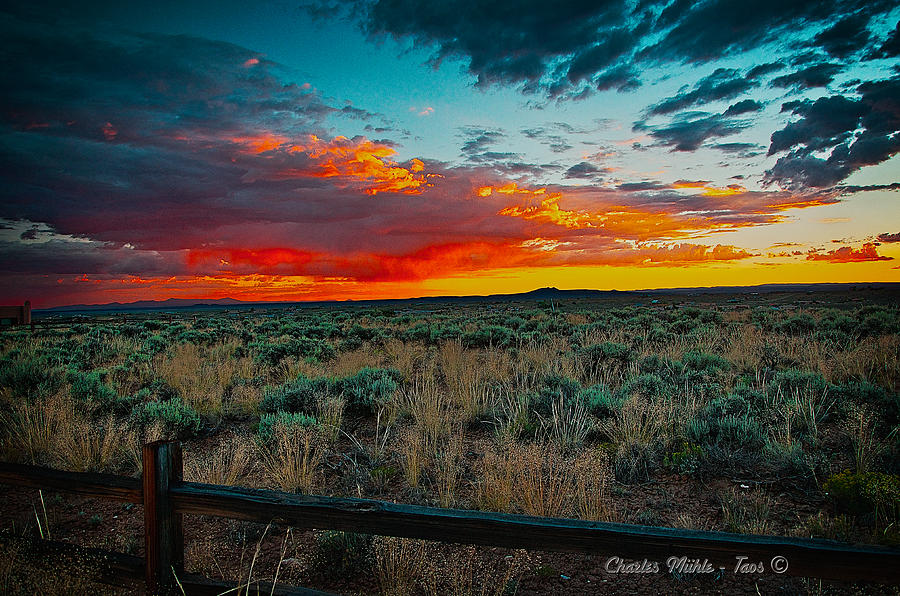 Taos sunset XI Mixed Media by Charles Muhle