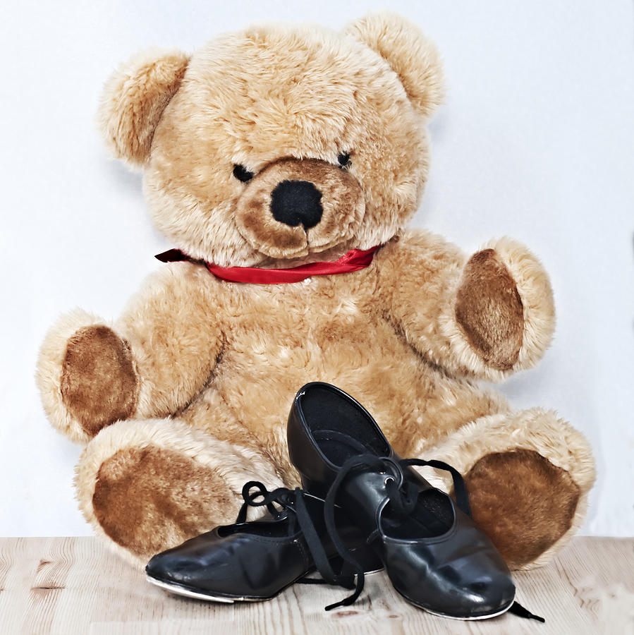 Tap dance shoes and Teddy Bear dance academy mascot Photograph by Pedro Cardona Llambias