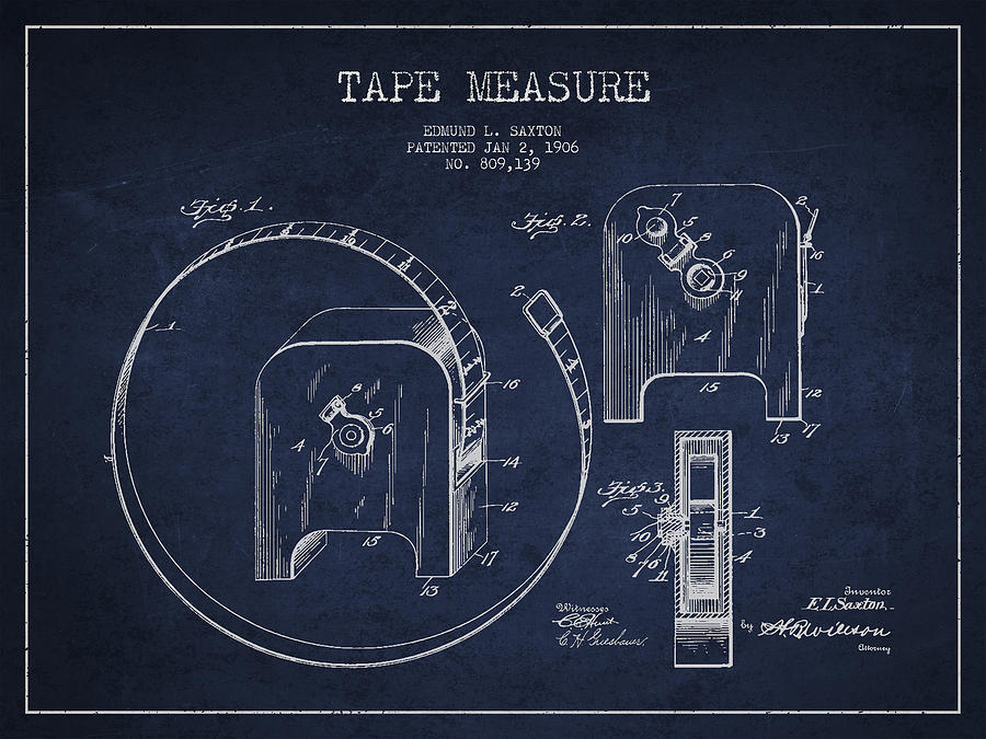Vintage Digital Art - Tape measure Patent Drawing from 1906 by Aged Pixel