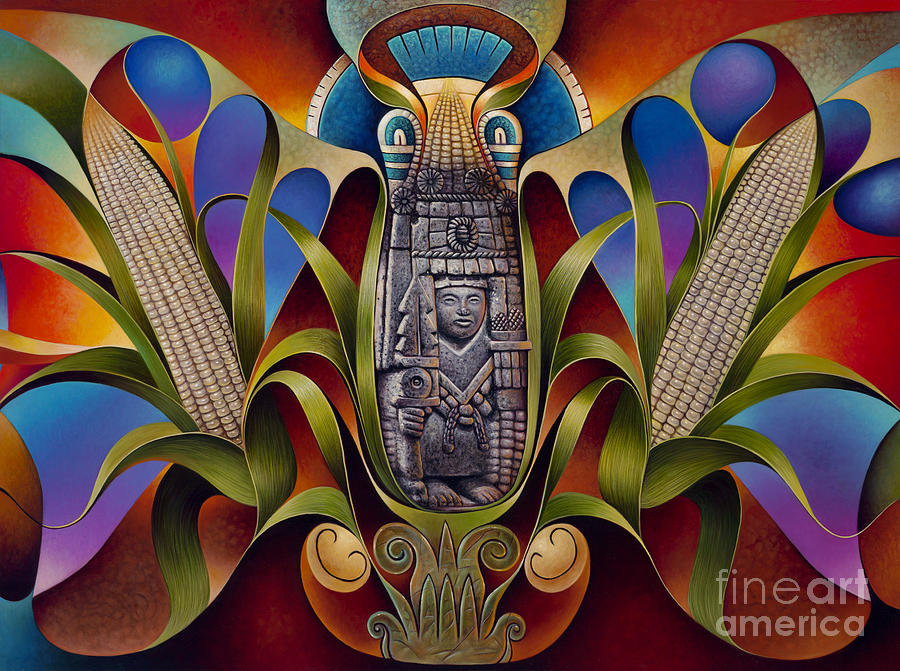 Tapestry of Gods - Chicomecoatl Painting by Ricardo Chavez-Mendez