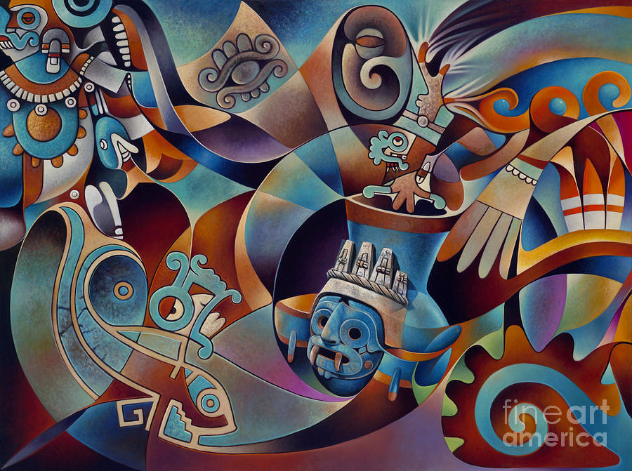 Tapestry of Gods - Tlaloc Painting by Ricardo Chavez-Mendez