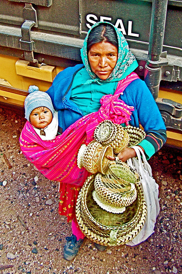Tarahumara Indian Selling Baskets at Bahuichivo Train Stop in Chihuahua-Mexico  Photograph by Ruth Hager