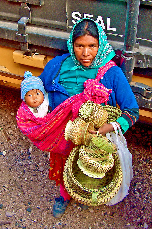 Tarahumara Indian Woman Selling Baskets at Bahuichivo Train Stop in Chihuahua-Mexico Photograph by Ruth Hager
