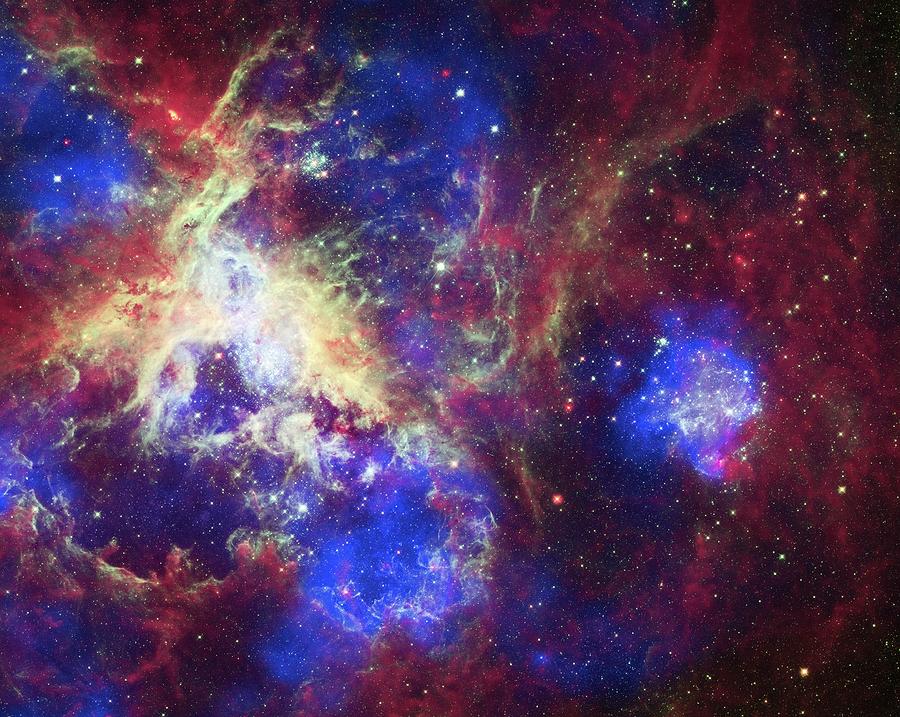Tarantula Nebula Photograph by X-ray: Nasa/cxc/psu/l.townsley Et Al.; Optical: Nasa/stsci; Infrared: Nasa/jpl/psu/l.townsley Et Al.