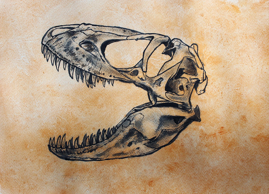Dinosaur Painting - Tarbosaurus skull by Harm  Plat
