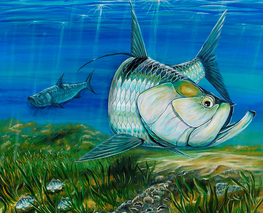 Tarpon on the flats Painting by Steve Ozment
