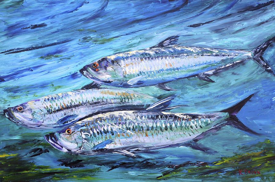 Tarpon on the Move Painting by Kevin  Brown
