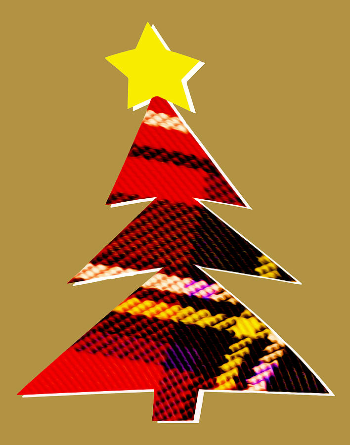 Tartan Christmas Tree on gold Digital Art by Hal Halli