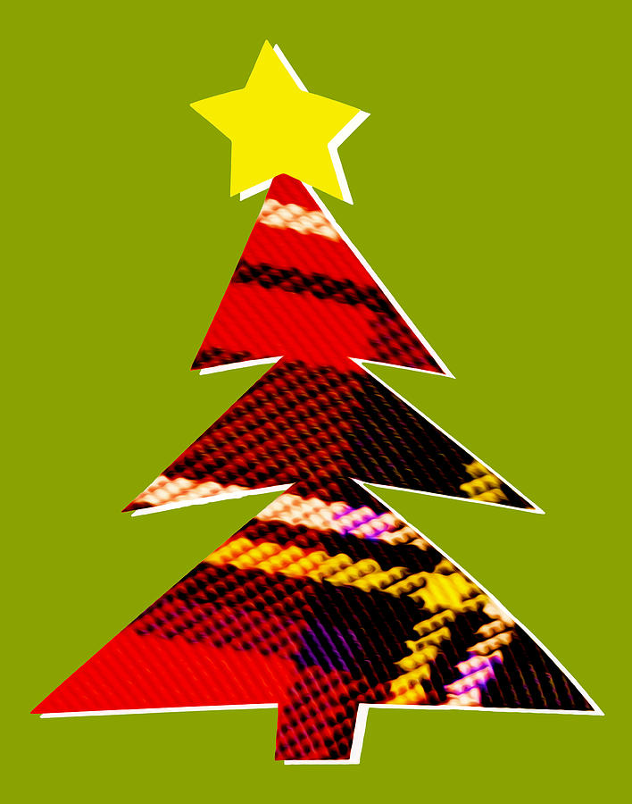 Tartan Christmas Tree on green Digital Art by Hal Halli