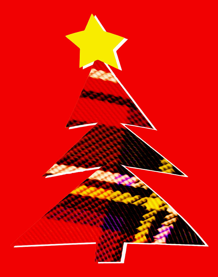 Tartan Christmas Tree on red Digital Art by Hal Halli