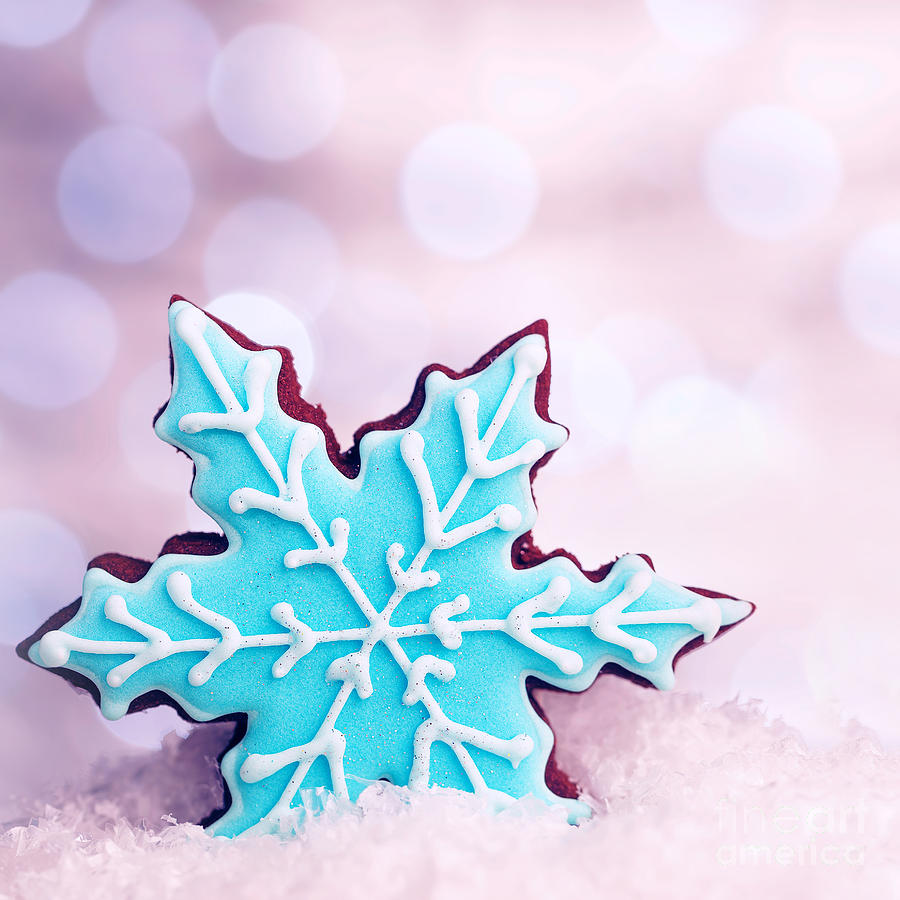 Cake Photograph - Tasty snowflake shaped cookie by Anna Om