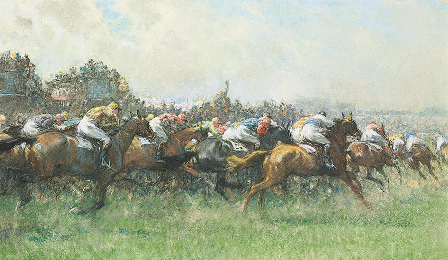 Horse Painting - Tattenham Corner the Epsom Derby by Gilbert Holiday