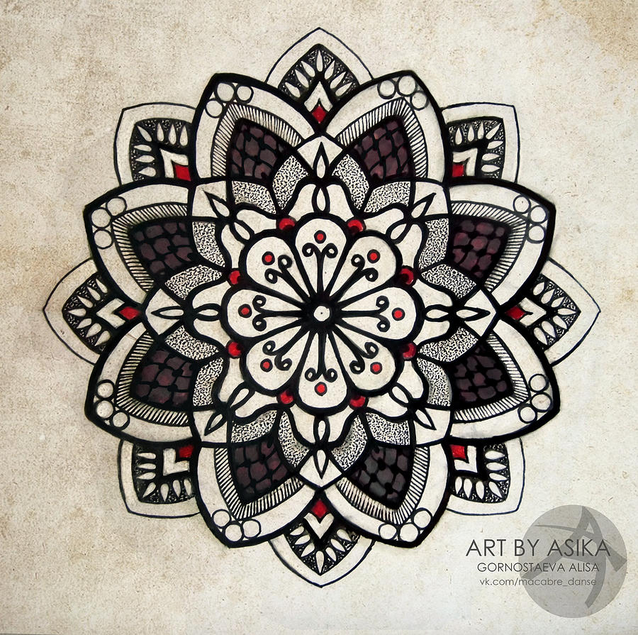 Tattoo flash Mandala dotwork ornamental Drawing by Alisa Gornostaeva