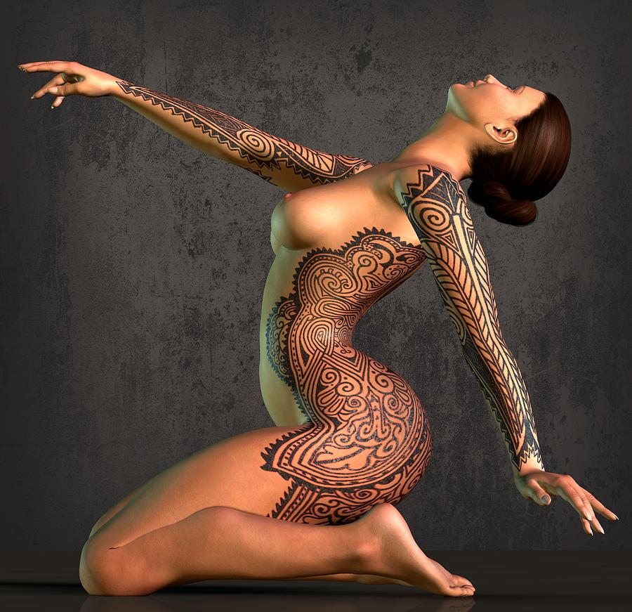 Tattooed Nude 5 Digital Art by Kaylee Mason