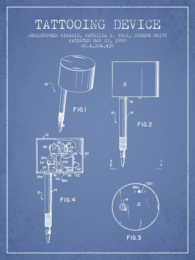 Vintage Digital Art - Tattooing Device Patent From 1980 - Light Blue by Aged Pixel