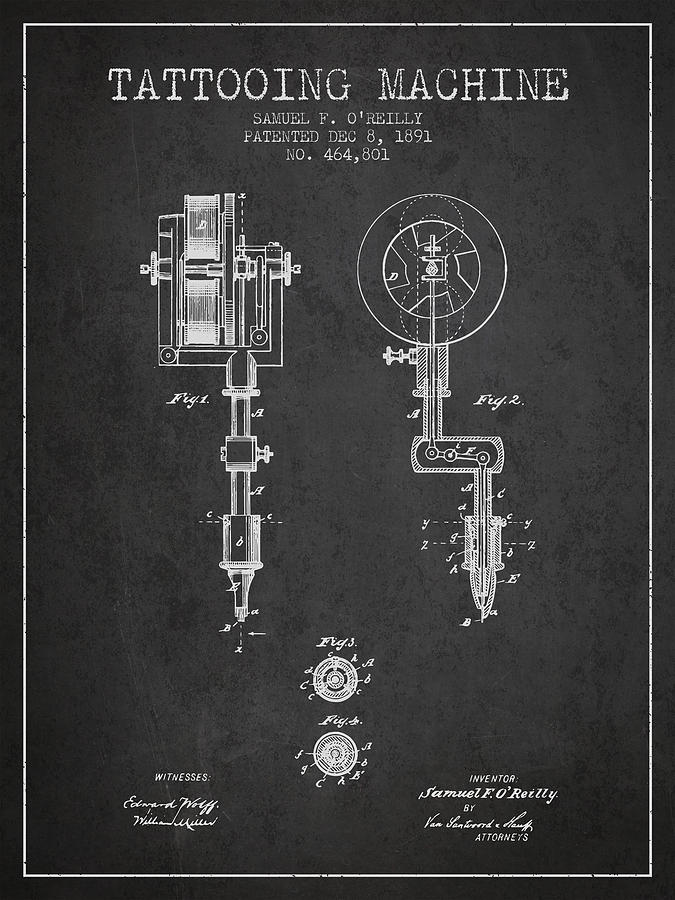 Vintage Digital Art - Tattooing Machine Patent from 1891 - Charcoal by Aged Pixel