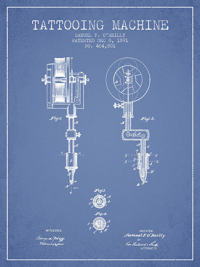 Vintage Digital Art - Tattooing Machine Patent from 1891 - Light Blue by Aged Pixel