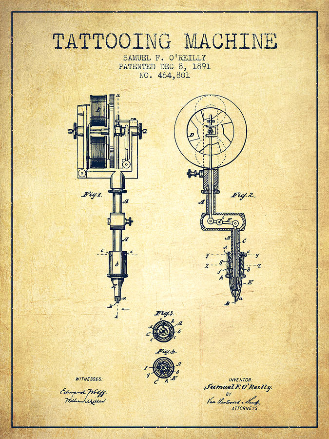 Vintage Digital Art - Tattooing Machine Patent from 1891 - Vintage by Aged Pixel