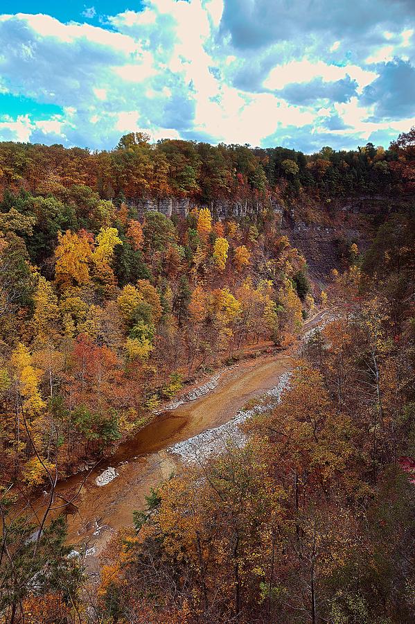 Taughannock River Canyon In Colorful Fall Ithaca New York V Painting by Paul Ge